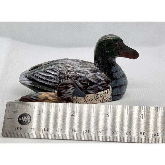 Vintage Carved Duck Pair Figurines – Stone Paperweight Duck and Wooden Mini Duck - Picture 7 of 13